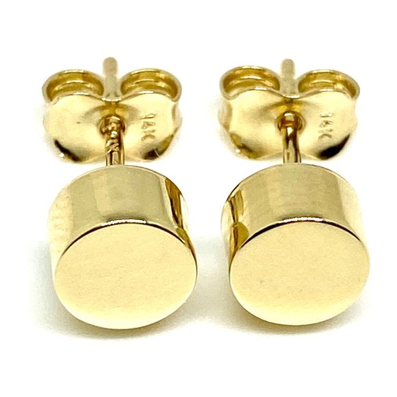 14K YELLOW GOLD 6MM STUD CYLINDER EARRINGS - Picture 1 of 6